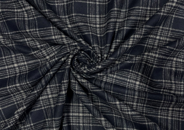 Navy Blue & White Checks Tweed Fabric