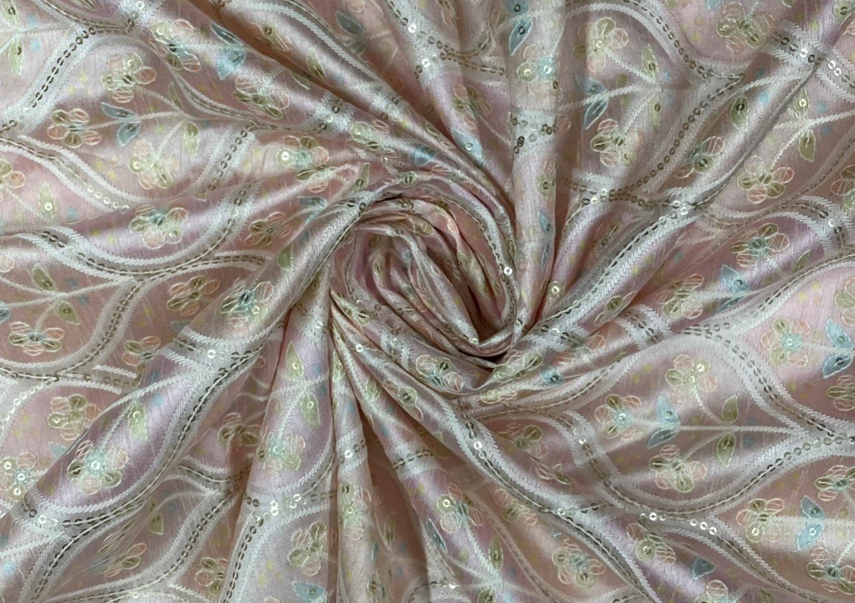 Multicolor Floral Embroidered Dupion Silk Fabric - Kapda Shop