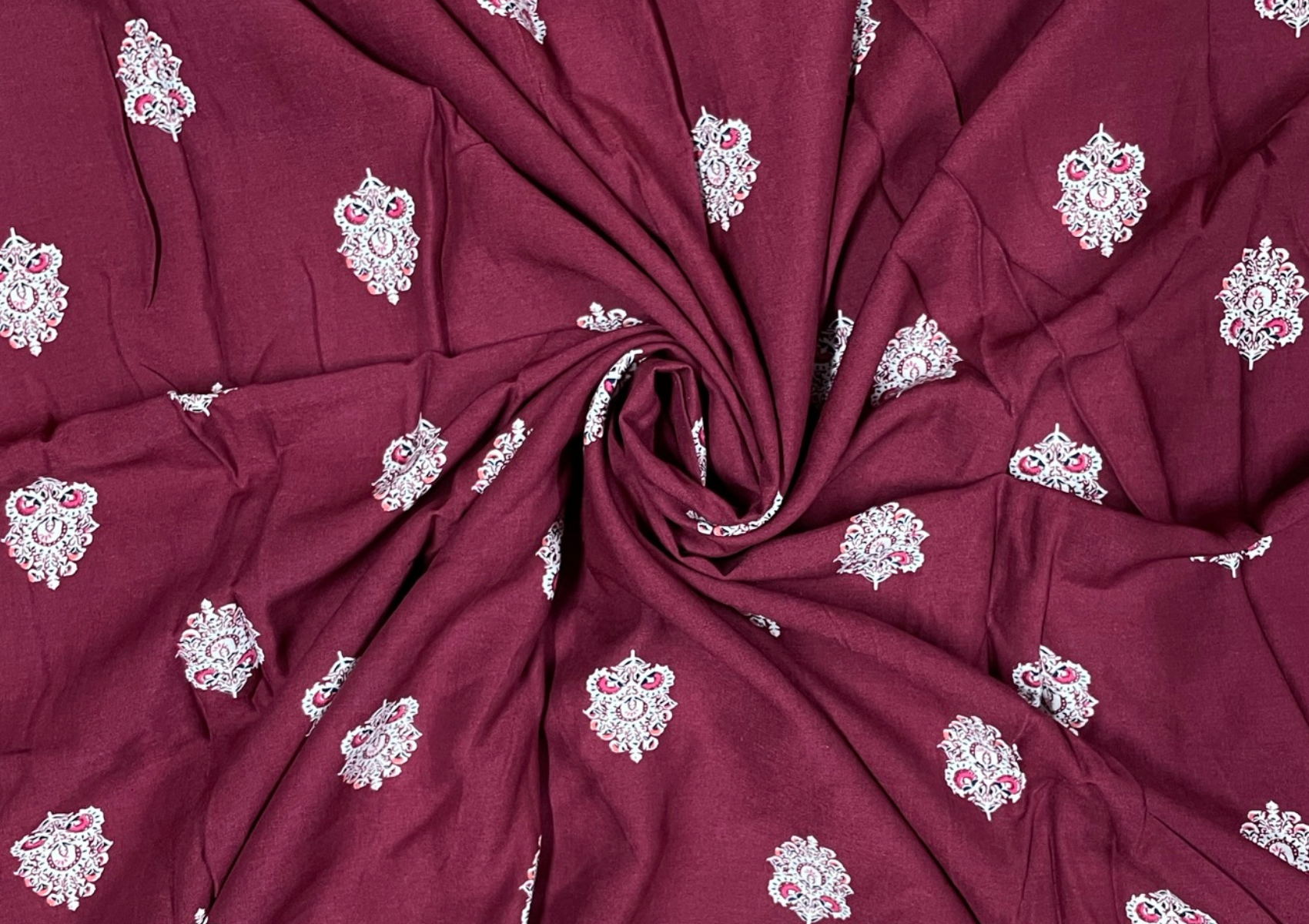 Maroon Motifs Cotton Fabric - Kapda Shop