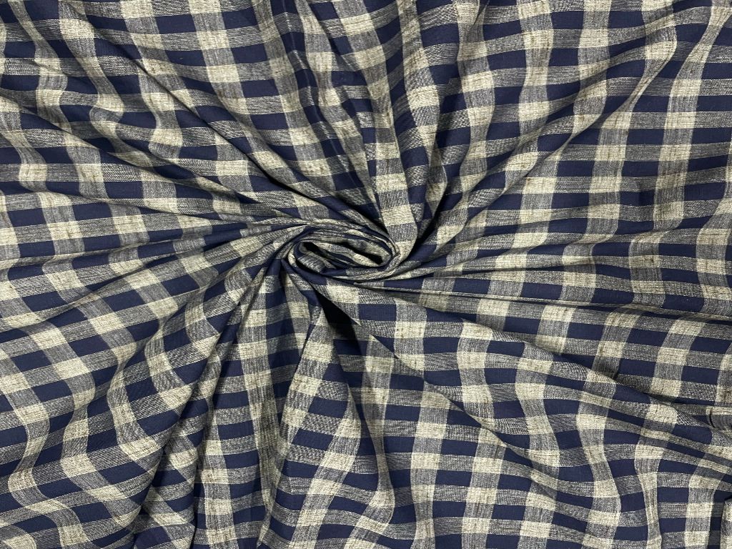 Yarn Dyed Cotton Navy Blue Checks - Kapda Shop