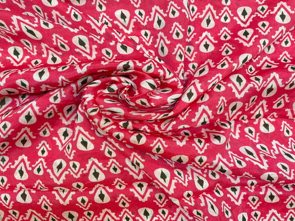 Pink White Abstract Printed Pure Chiffon Fabric - Kapda Shop