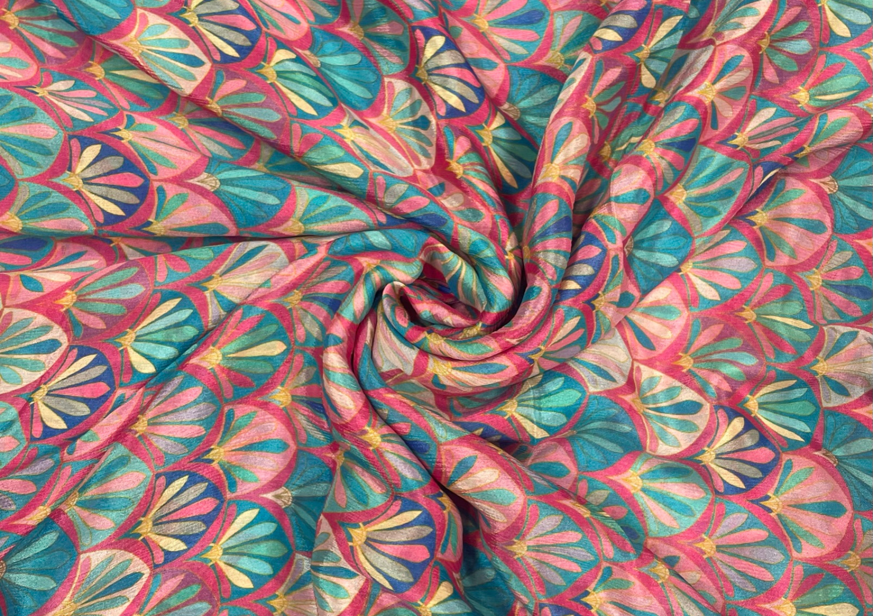 Multicolor Abstract Floral Printed Chiffon Fabric - Kapda Shop