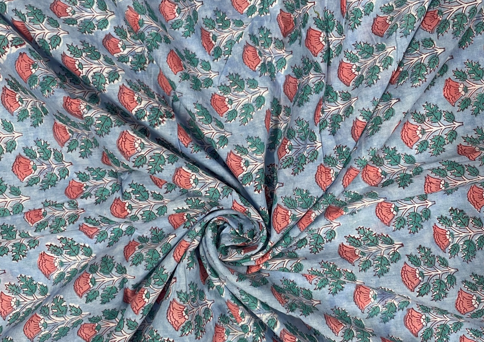 Sky Blue Floral Printed Voil Cotton Fabric - Kapda Shop