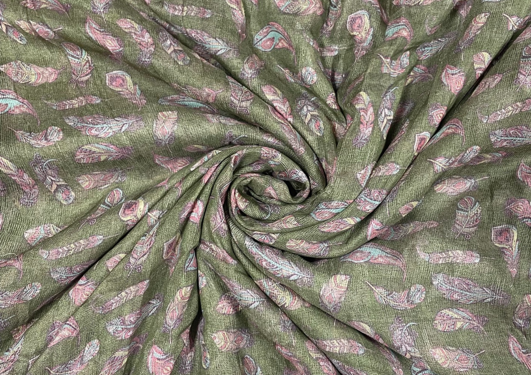 Olive Green Floral Printed Pure Super Net Fabric - Kapda Shop