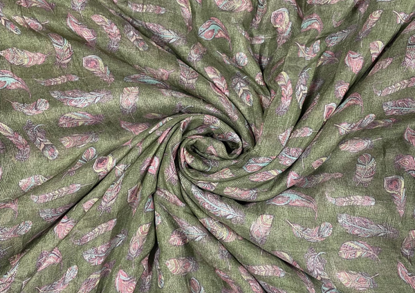 Olive Green Floral Printed Pure Super Net Fabric