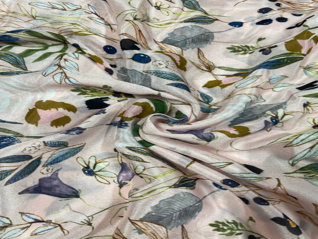 White Floral Chiffon Fabric - Kapda Shop