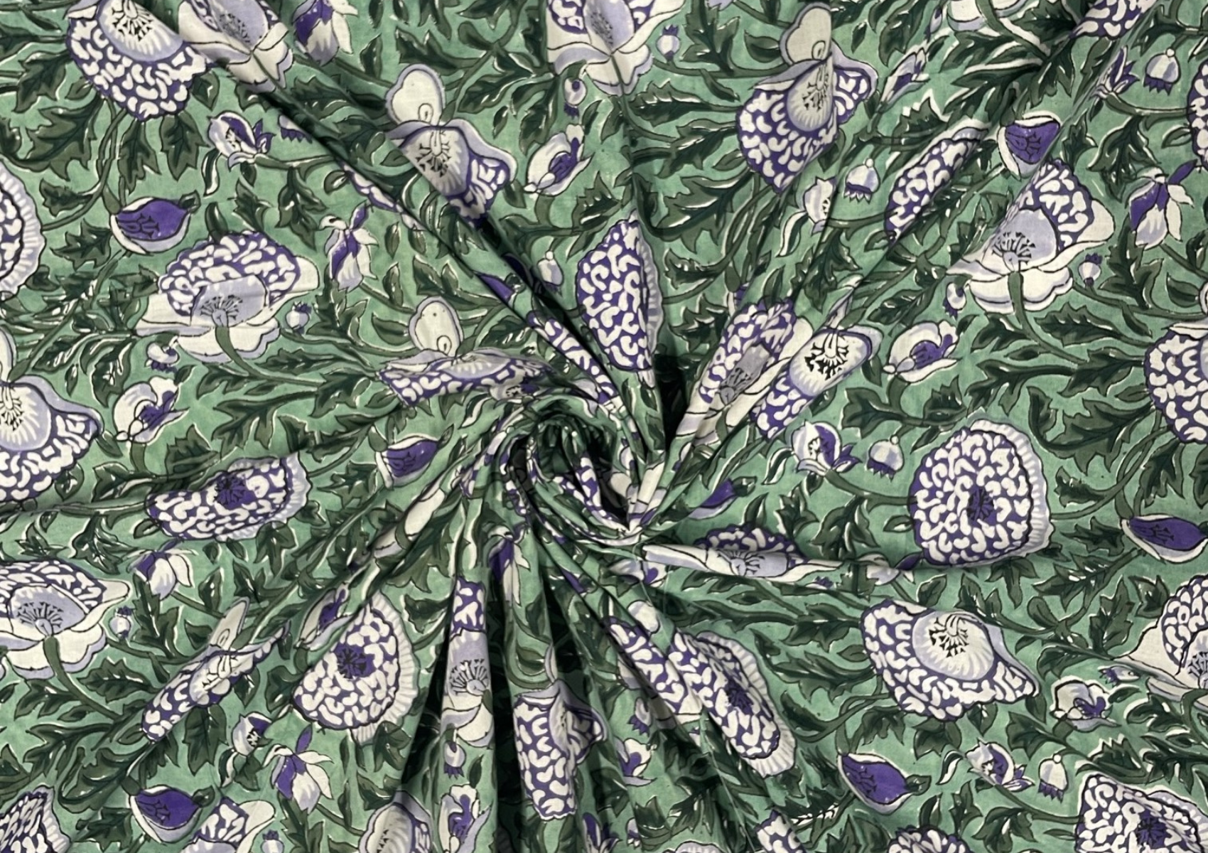Green Floral Printed Cotton Cambric Fabric - Kapda Shop