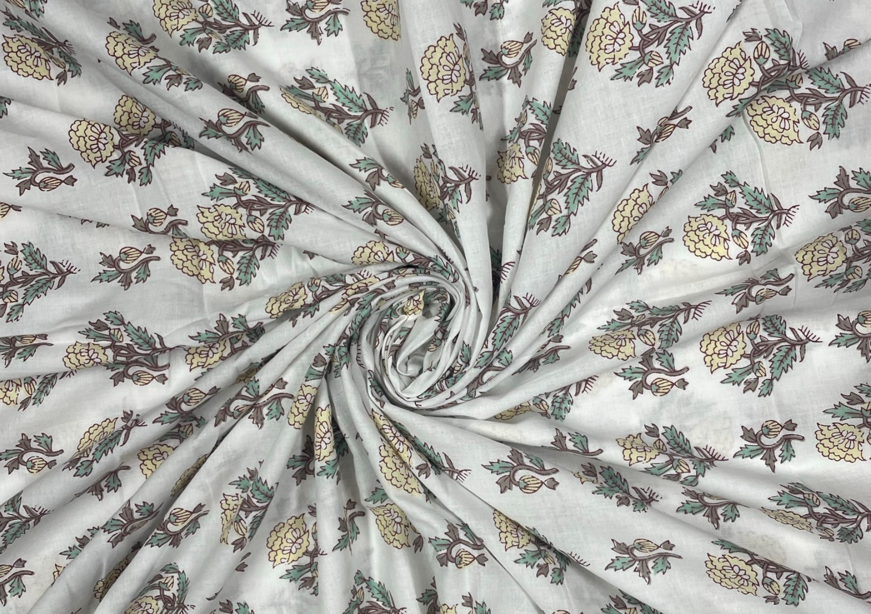 White Floral Printed Cotton Cambric Fabric - Kapda Shop