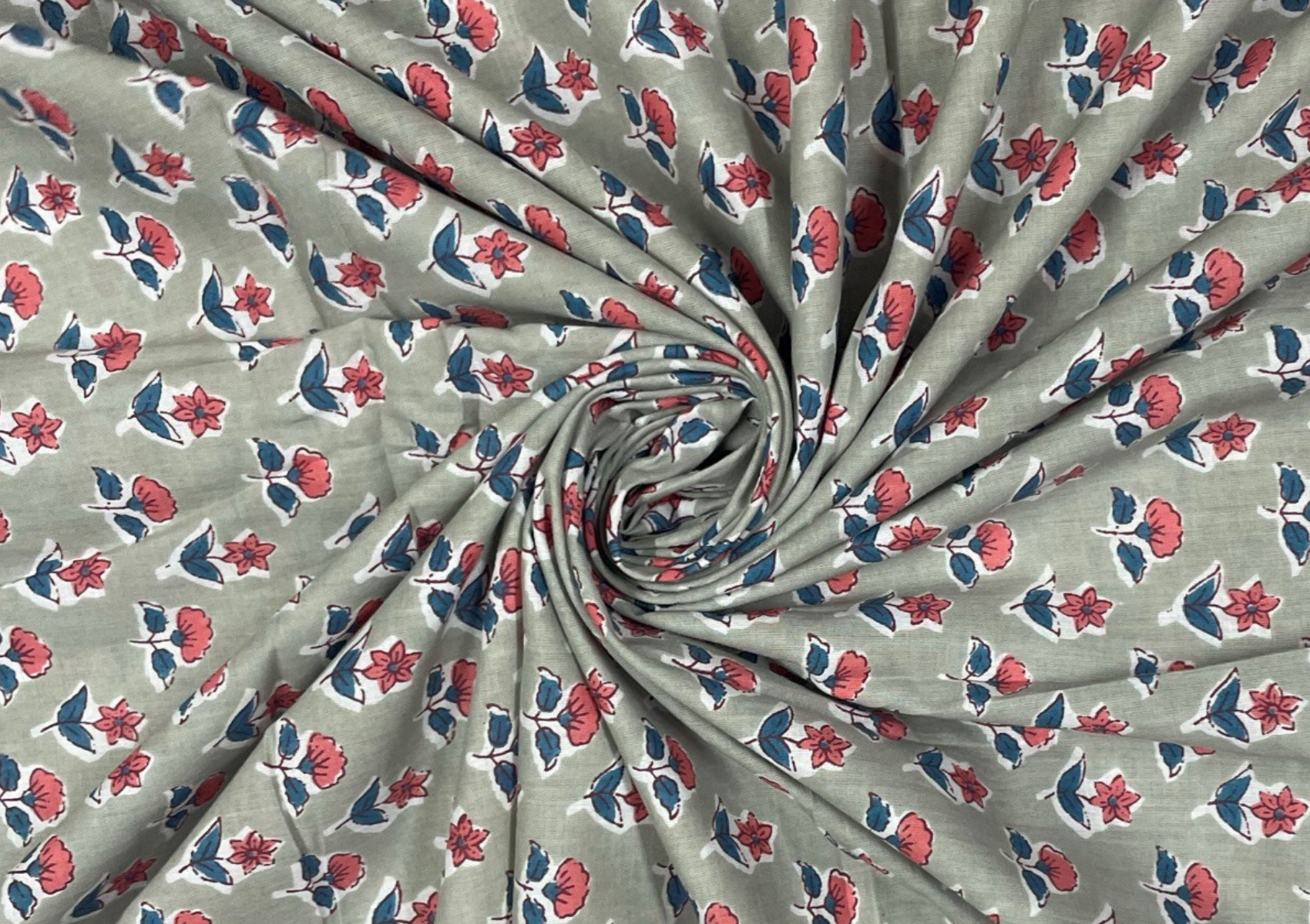Light Grey Floral Printed Cotton Cambric Fabric - Kapda Shop