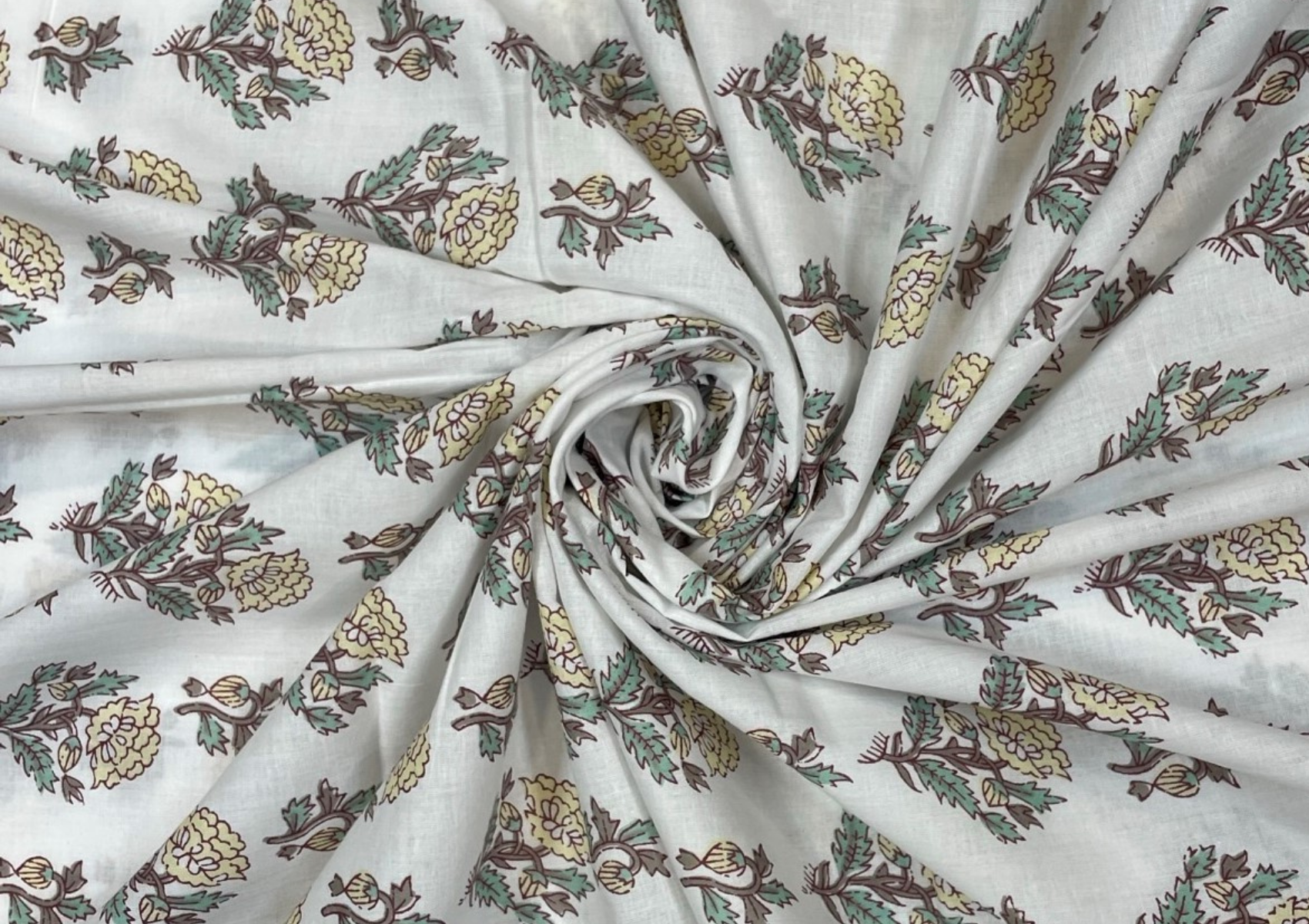 White Floral Printed Cotton Cambric Fabric - Kapda Shop