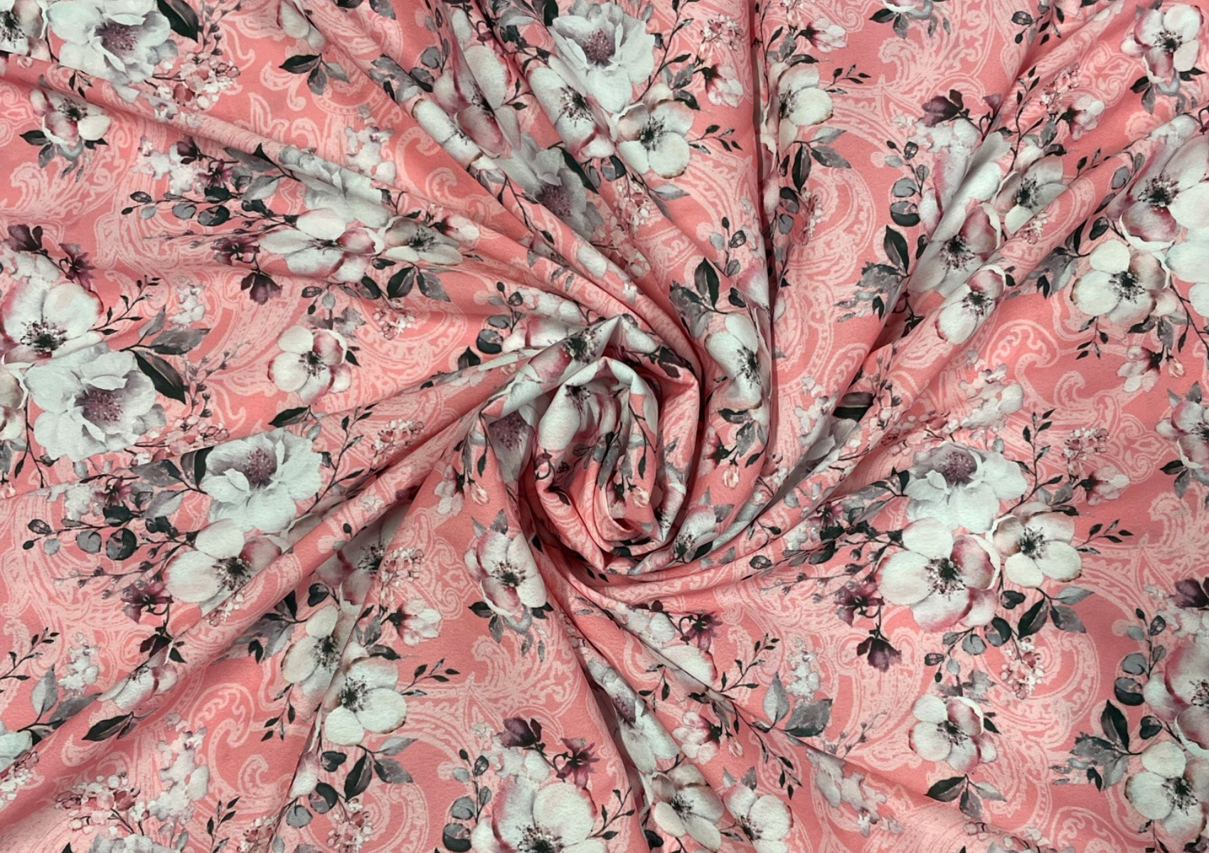 Light Peach Floral Printed Crepe Fabric - Kapda Shop