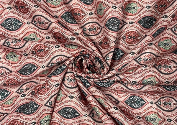 Peach Geometric Printed Slub Cotton Linen Fabric