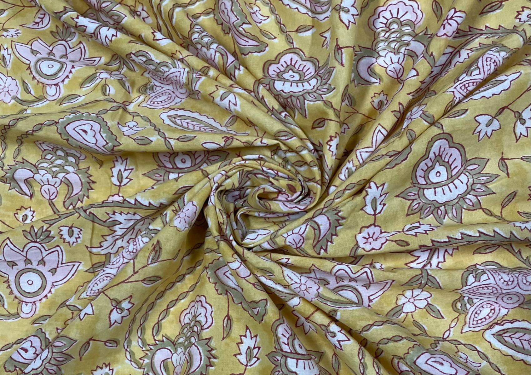 Light Yellow Floral Printed Cotton Cambric Fabric - Kapda Shop