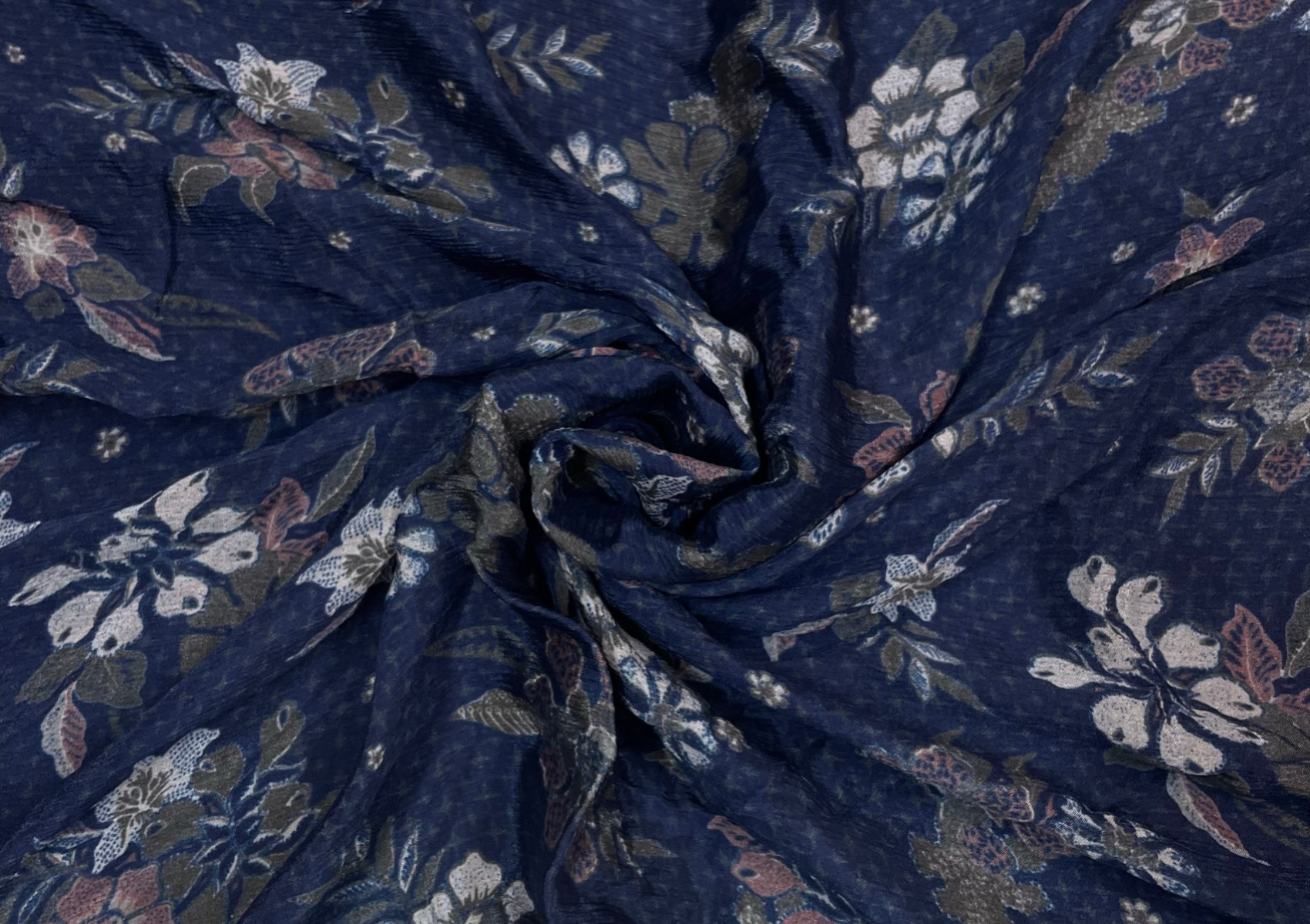 Dark Blue Floral Printed Chiffon Fabric - Kapda Shop