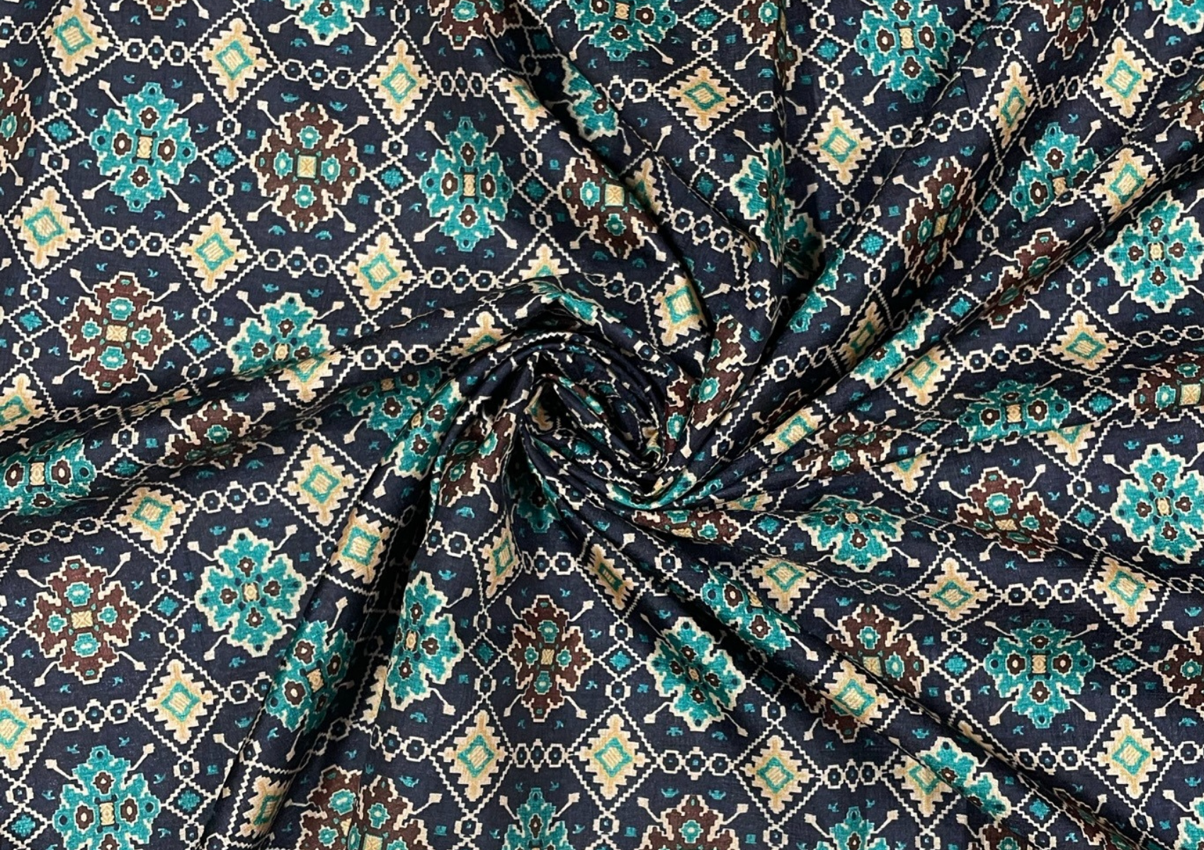 Multicolor Abstract Printed Tussar Silk Fabric - Kapda Shop