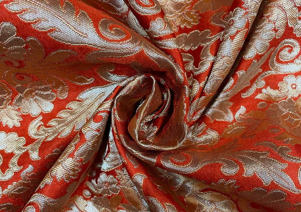 Orange Floral Brocade Fabric