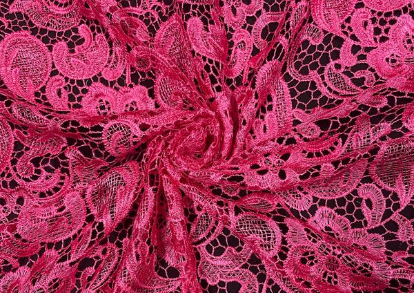 Pink Floral Cutwork Embroidered Net Fabric