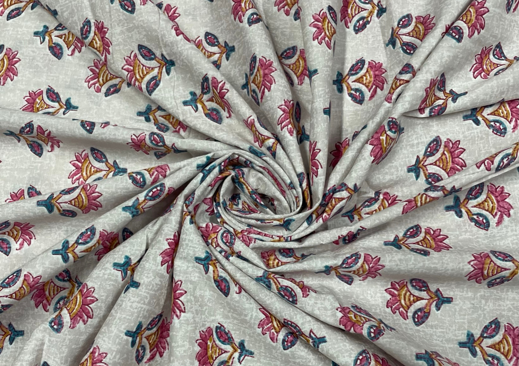 Light Grey Floral Printed Cotton Cambric Fabric - Kapda Shop