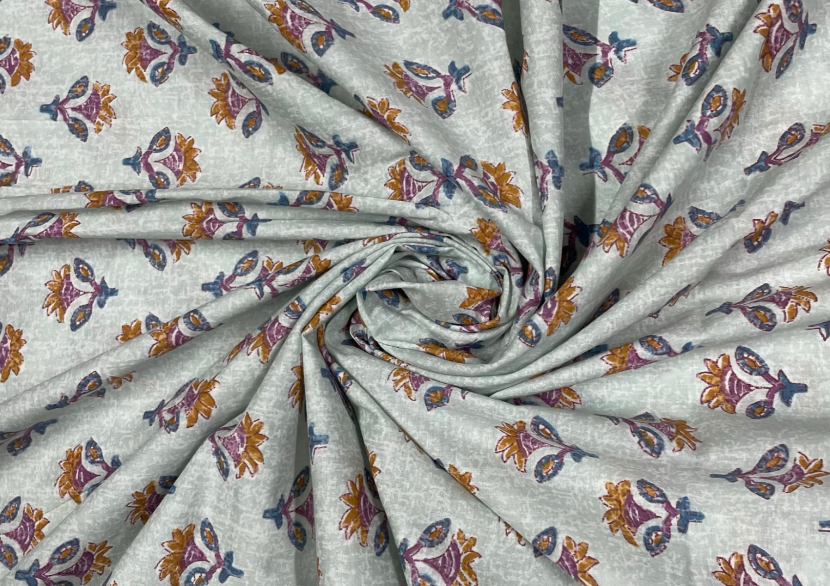 White Floral Printed Cotton Cambric Fabric - Kapda Shop
