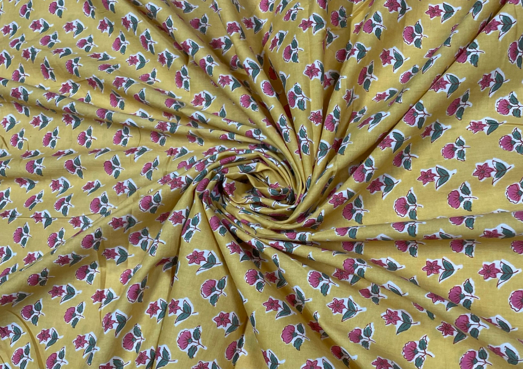 Yellow Floral Printed Cotton Cambric Fabric - Kapda Shop
