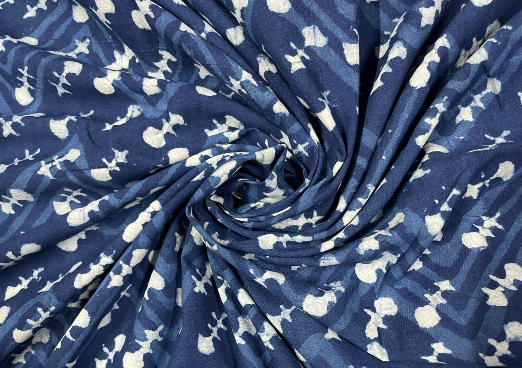 Indigo Abstract Dabu Printed Cotton Cambric Fabric - Kapda Shop