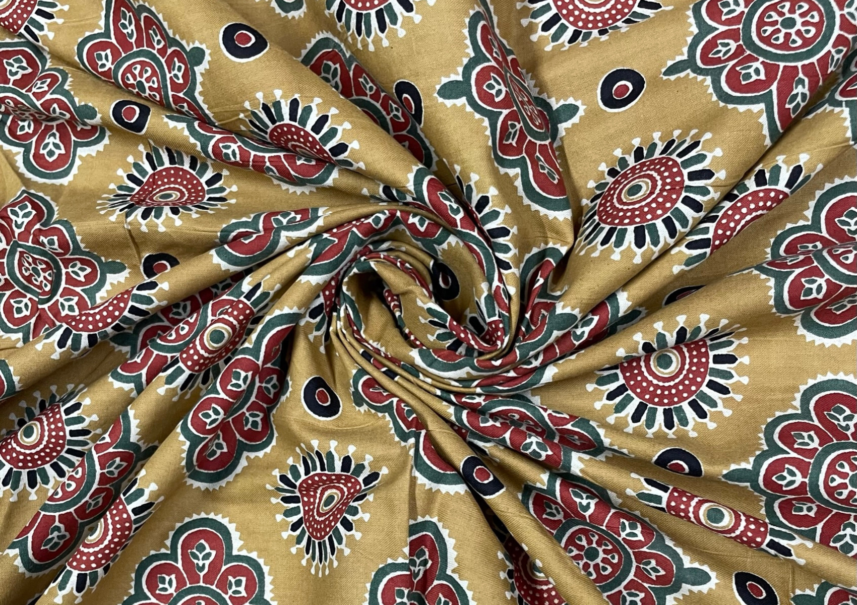 Mustard Traditional Printed Muslin Cotton Fabric - Kapda Shop