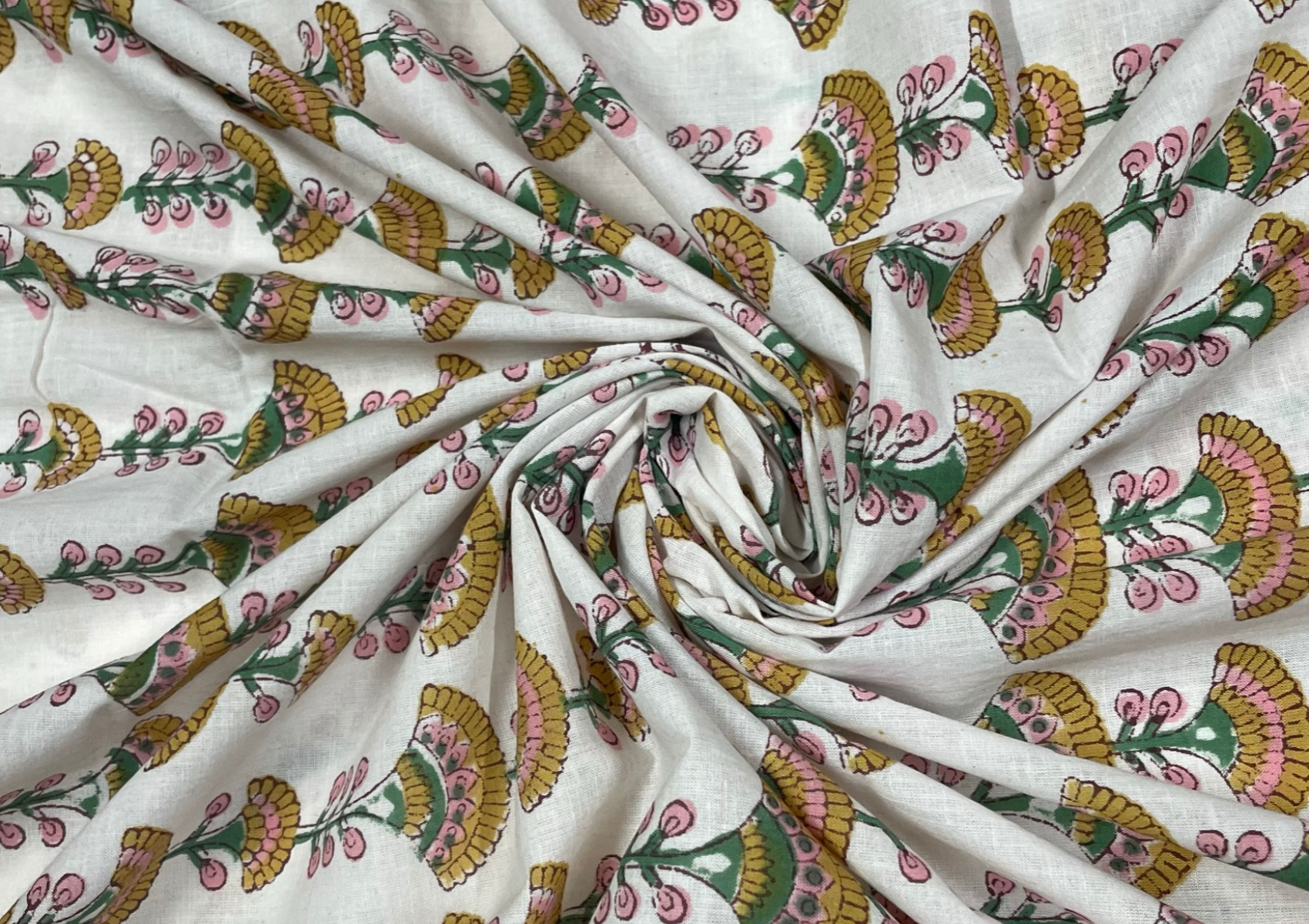 White Floral Printed Cotton Cambric Fabric - Kapda Shop