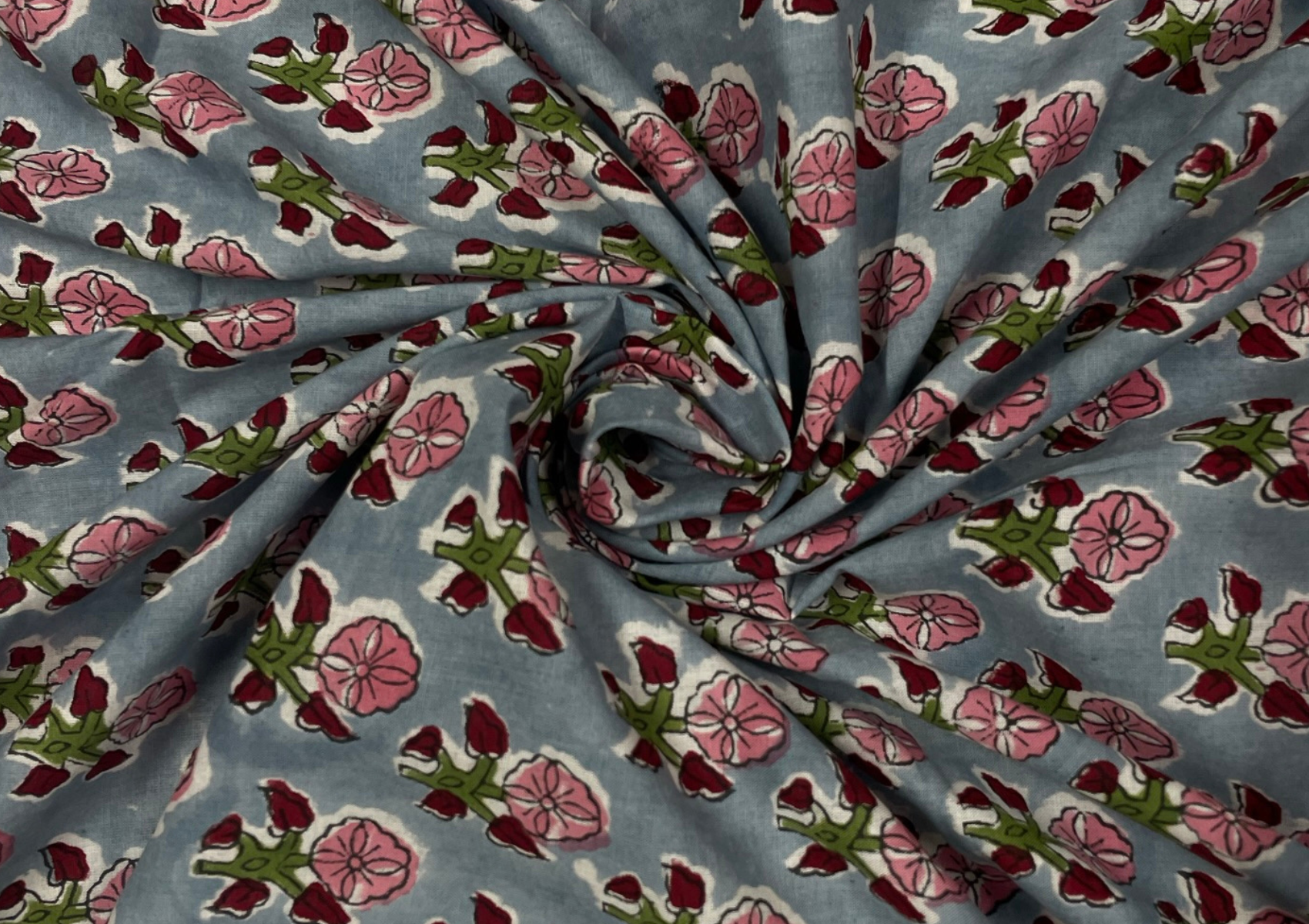 Printed Cotton Cambric Light Grey Pink Floral - Kapda Shop