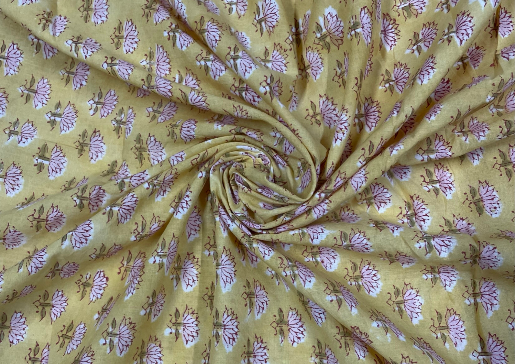 Light Yellow Floral Printed Cotton Cambric Fabric - Kapda Shop