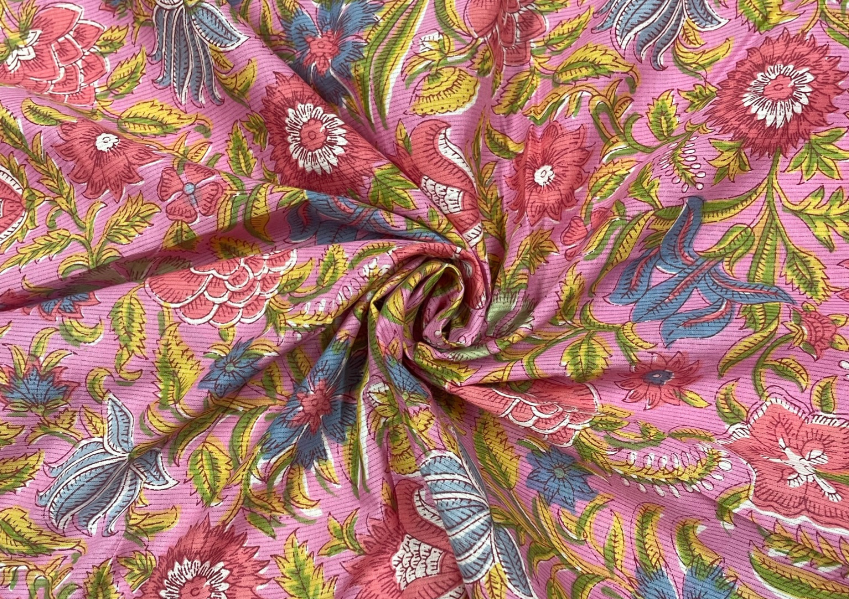 Pink Floral Cotton Cambric Print Fabric - Kapda Shop