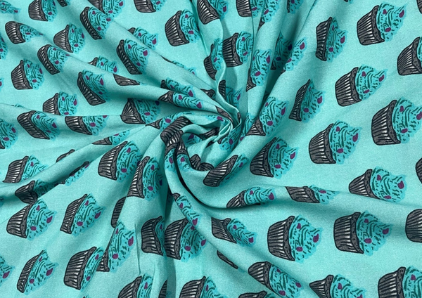 Light Blue Quirky Printed Rayon Fabric