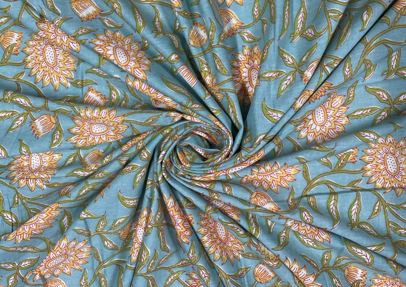 Blue Floral Printed Cotton Cambric Fabric - Kapda Shop