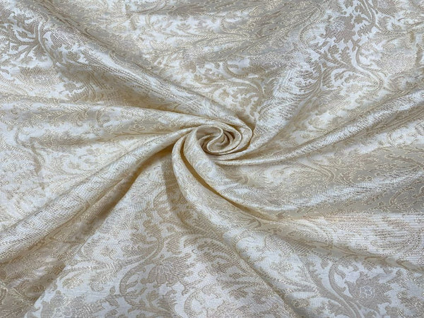 White Floral Semi Brocade Viscose Fabric