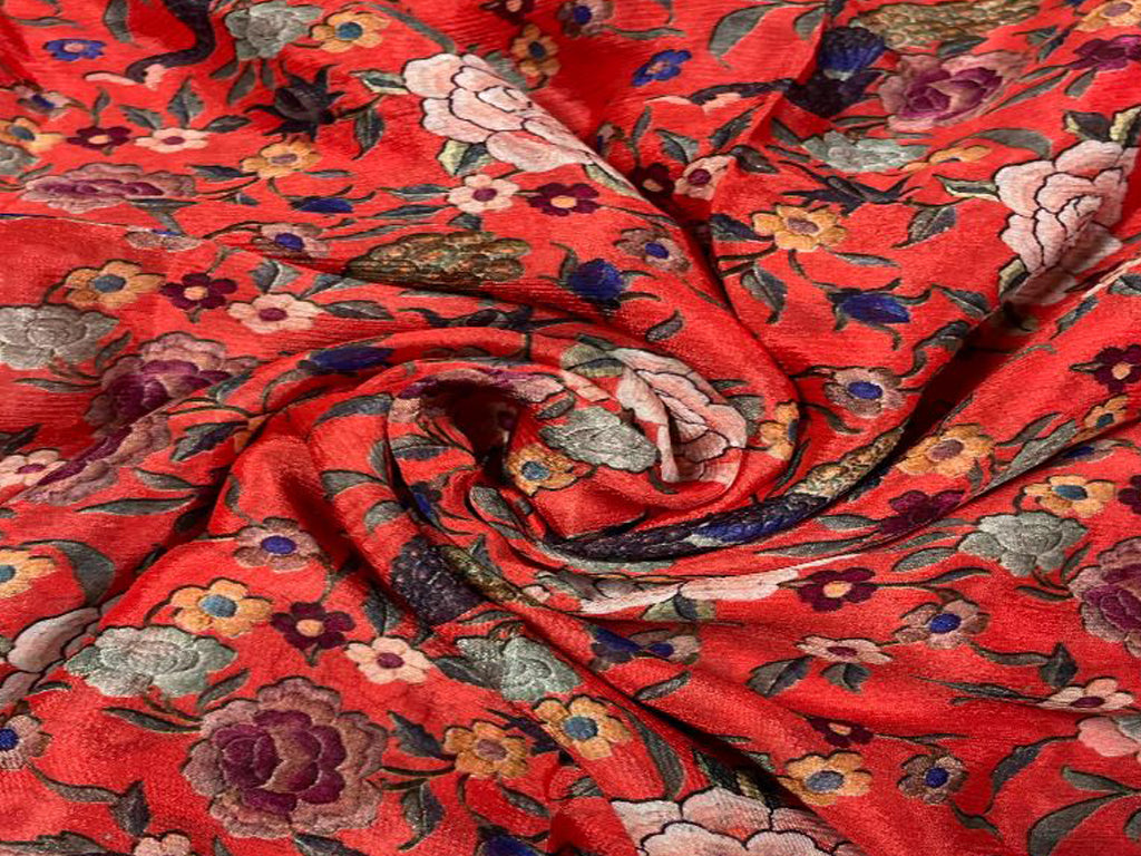 Orange Floral Chiffon Fabric - Kapda Shop
