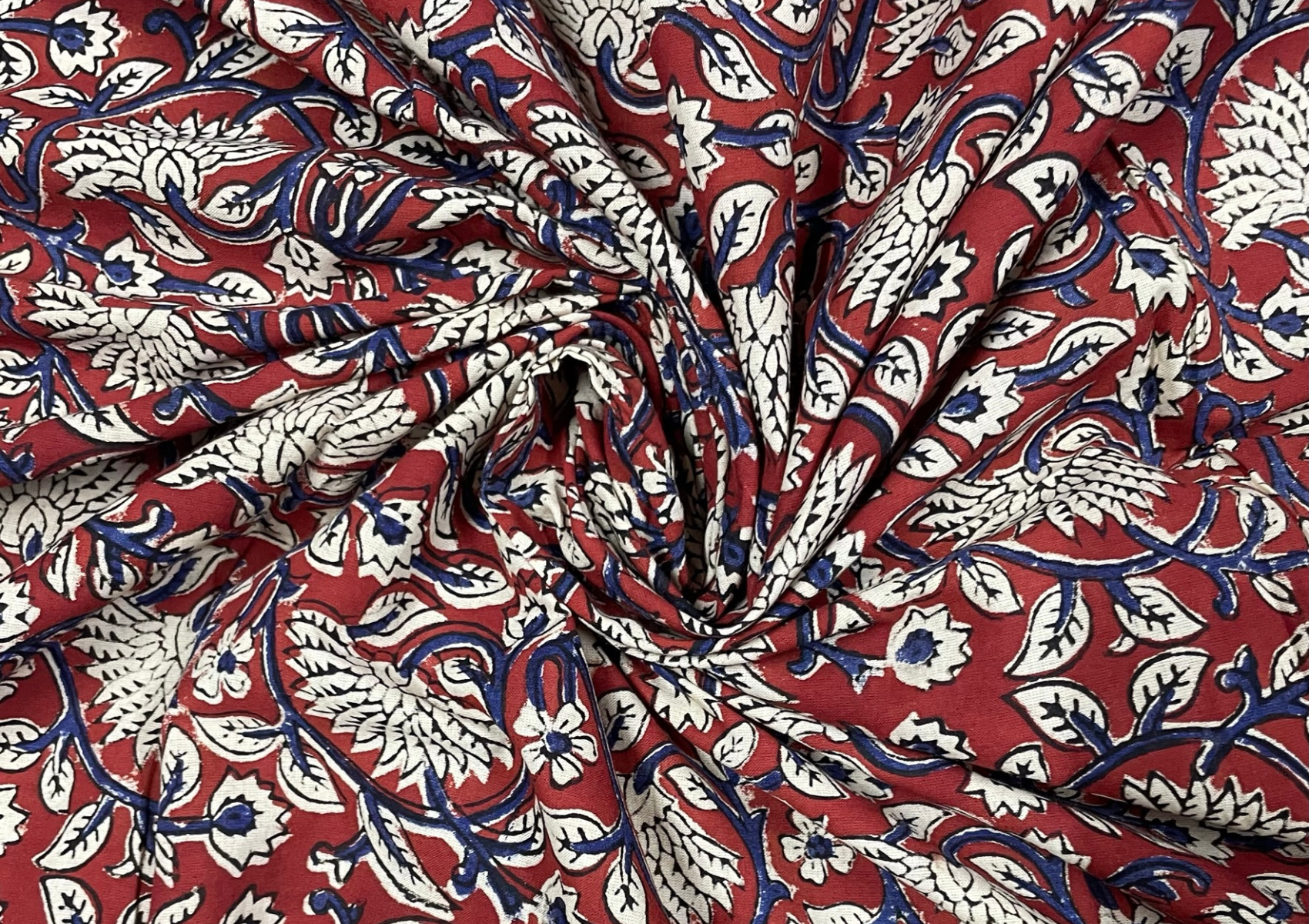 Maroon Floral Printed Kalamkari Cotton Cambric Fabric - Kapda Shop