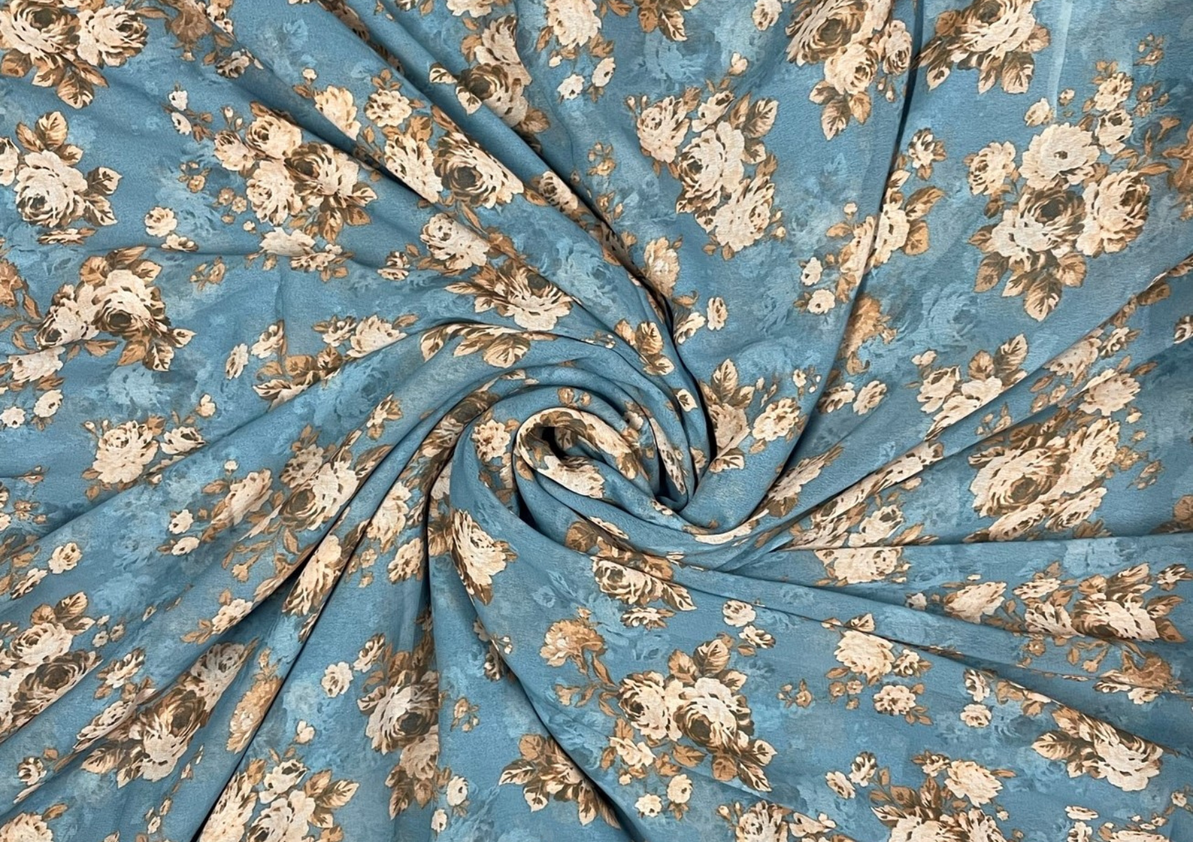 Blue Floral Printed Georgette Fabric - Kapda Shop