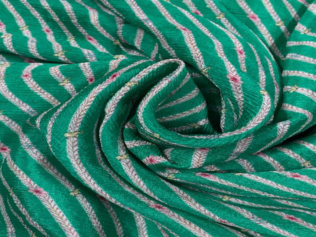 Green & White Stripes Chiffon Fabric - Kapda Shop