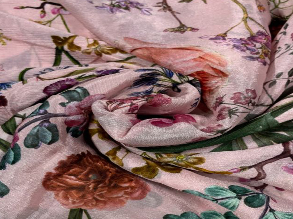 Light Pink Floral Chiffon Fabric - Kapda Shop