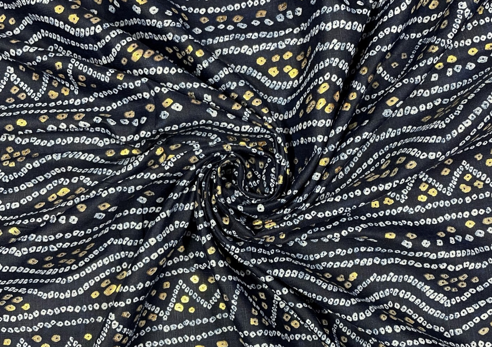 Navy Blue Geometric Foil Printed Slub Linen Fabric - Kapda Shop