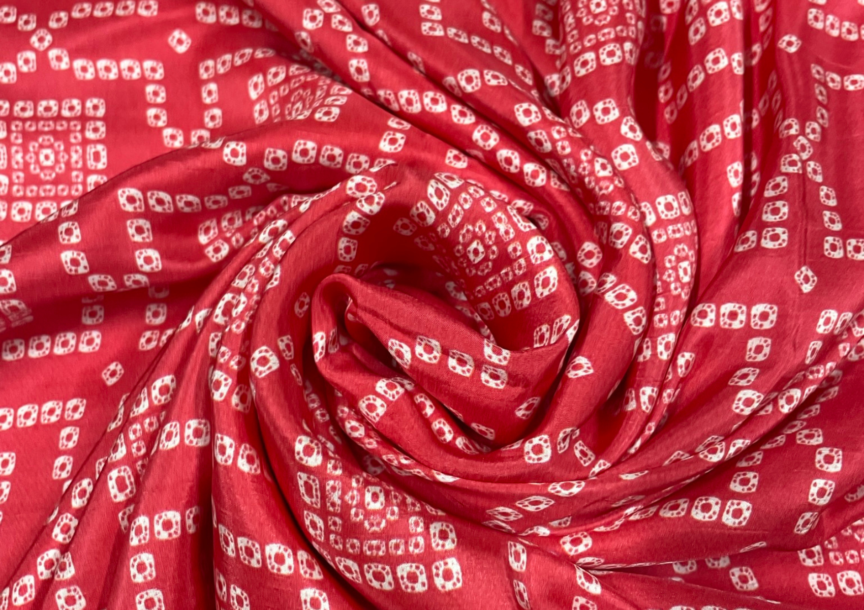 Coral Red Geometric Printed Habutai Silk Fabric - Kapda Shop