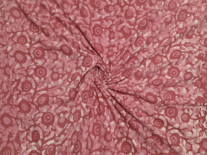 Pink Abstract Cotton Cambric Kalamkari Fabric