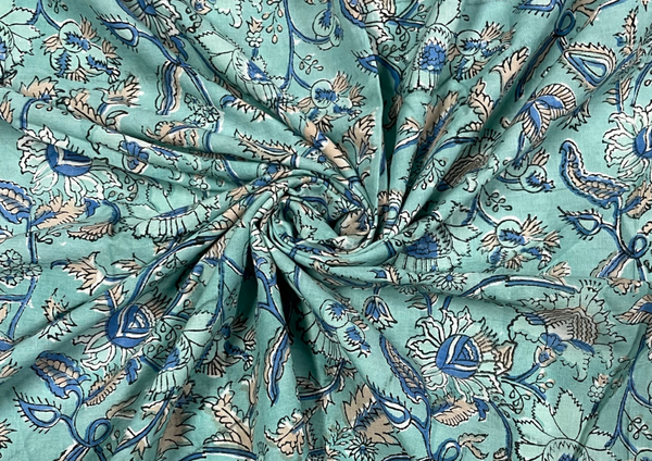 Printed Cotton Cambric Teal Blue Floral