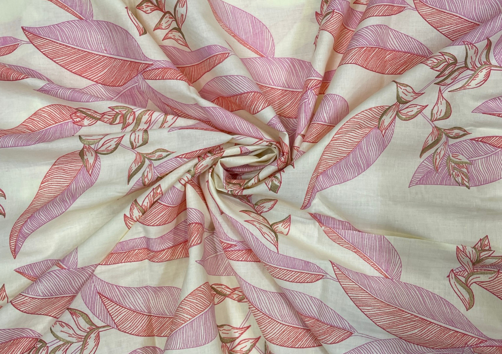 Cream Floral Printed Cotton Cambric Fabric