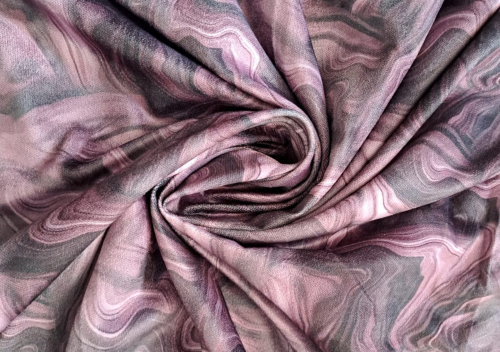 Purple Abstract Printed Velvet Fabric