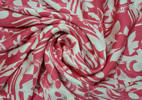 Printed Satin Red White Abstract