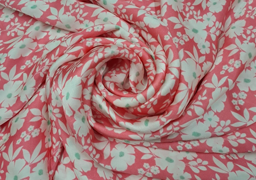 Printed Satin Baby Pink White Flowers