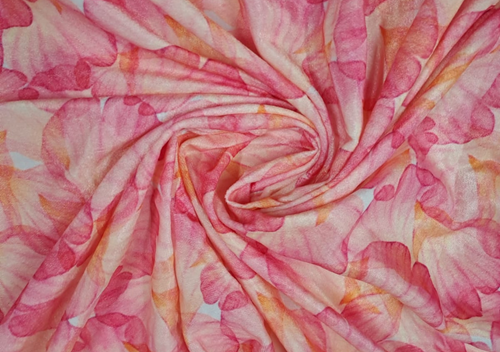 Pink & Orange Floral Printed Velvet Fabric