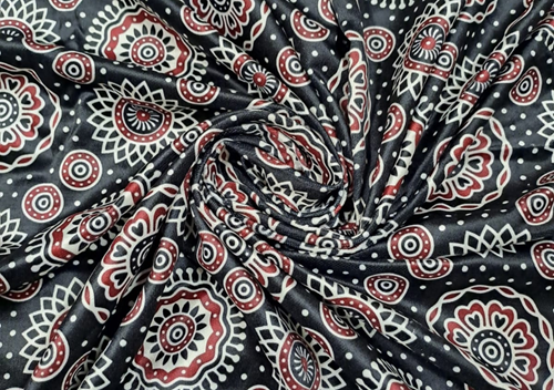 Black Floral Printed Velvet Fabric