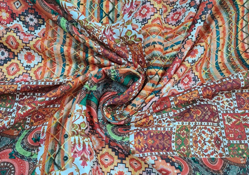 Multicolor Abstract Printed Semi Pashmina Fabric
