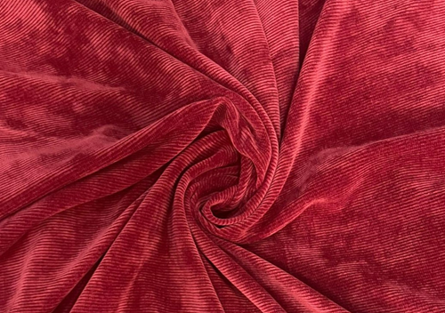 Red Plain Pleated Corduroy Fabric
